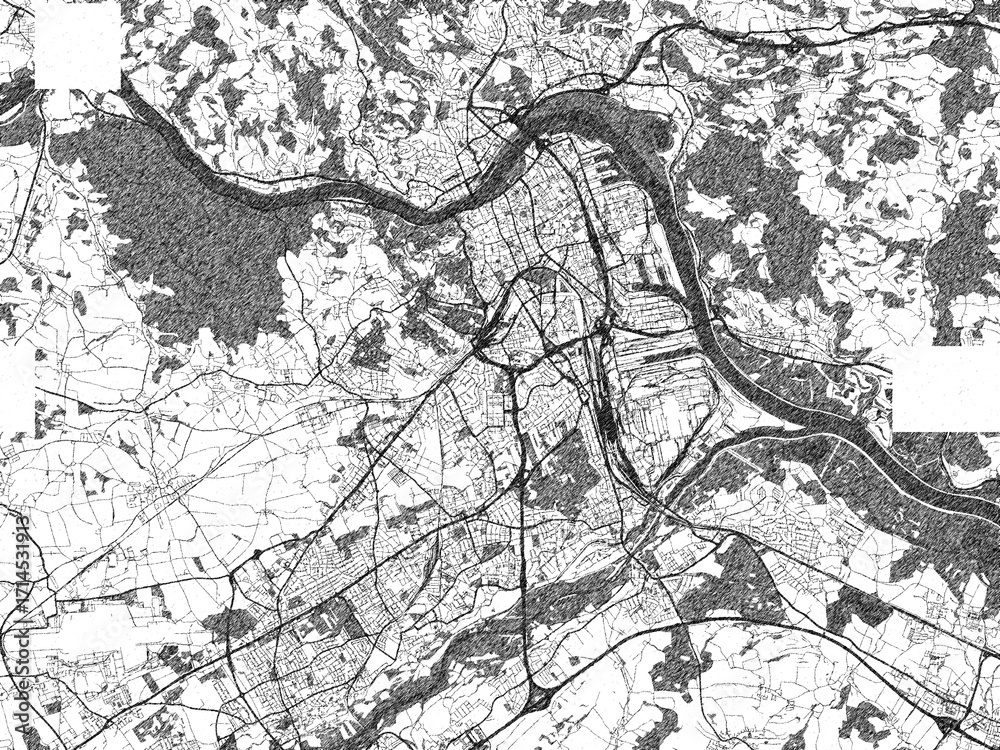 Naklejka premium Monochrome sketch map of Linz, Austria, ideal for posters, prints, and travel design.