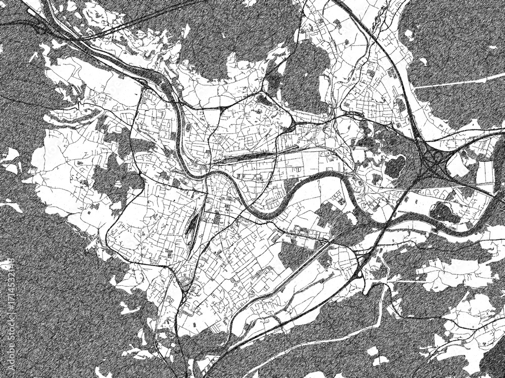 Fototapeta premium Monochrome hand-drawn map of Villach, Austria, ideal for decorative and editorial use.