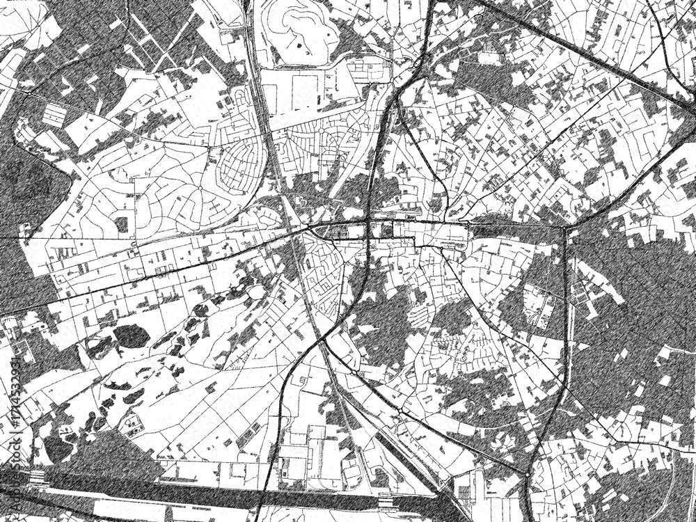 Fototapeta premium Minimalist monochrome city map of Genk, Belgium, illustrated with urban detail.