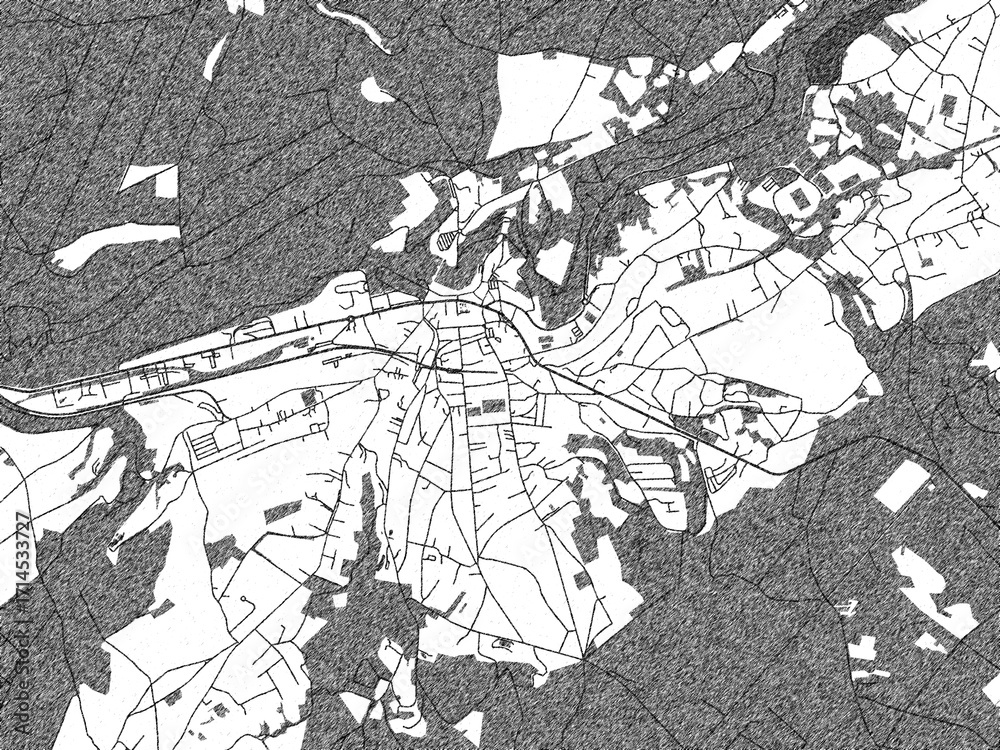 Fototapeta premium Detailed black and white map of Spa, Belgium, in artistic sketch style.