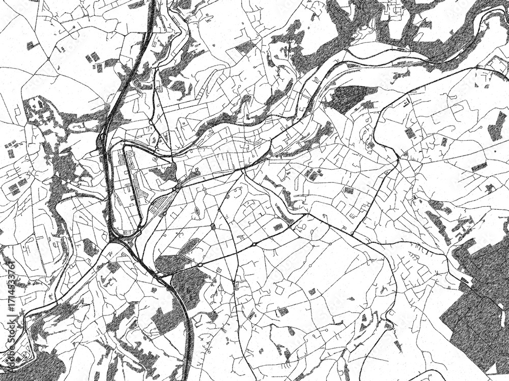 Fototapeta premium Minimal poster-style map of Verviers, Belgium, hand-drawn in monochrome.