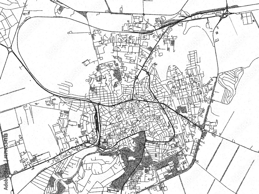 Naklejka premium Artistic urban sketch of BUL, Dobrich, detailed in black and white map form.