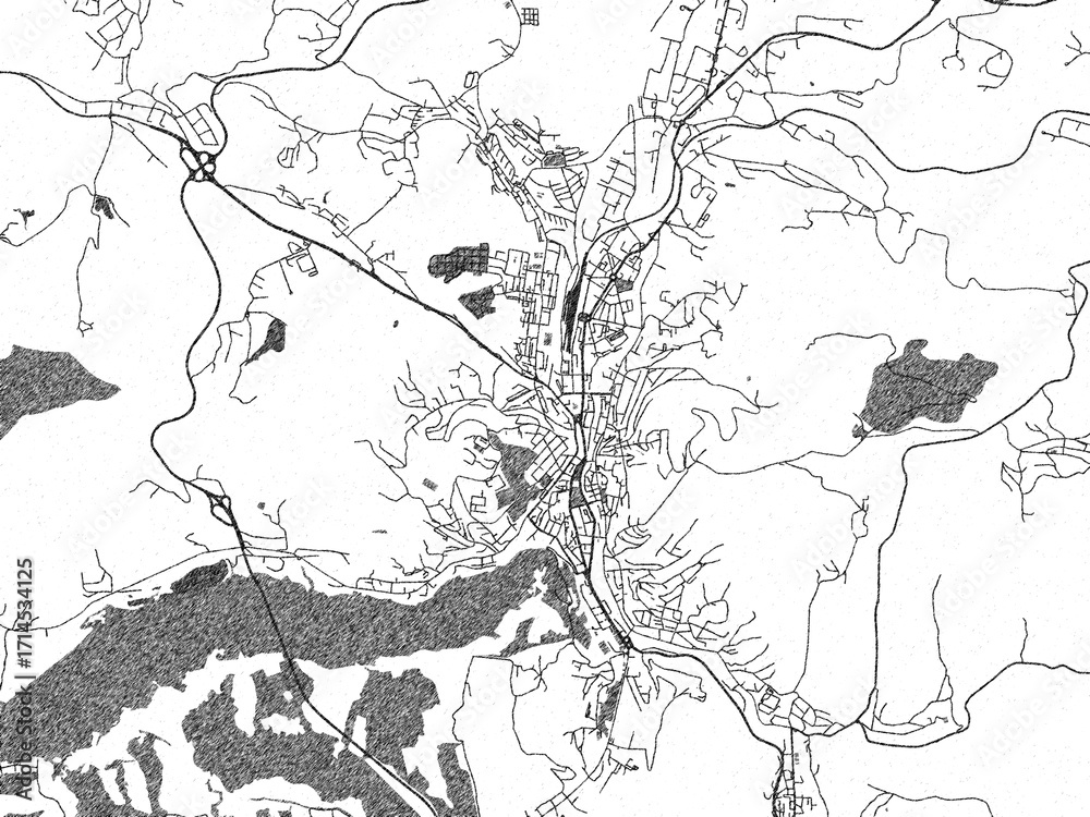 Naklejka premium Minimal poster-style map of BUL, Gabrovo, hand-drawn in monochrome.
