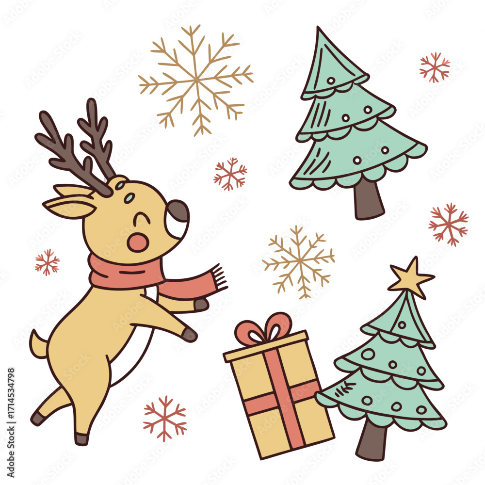 Naklejka premium Christmas Holiday Sticker Pack in Flat Cartoon Style