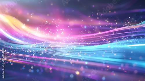 Colorful abstract background with flowing light trails and sparkling particles creating a sense of movement and energy