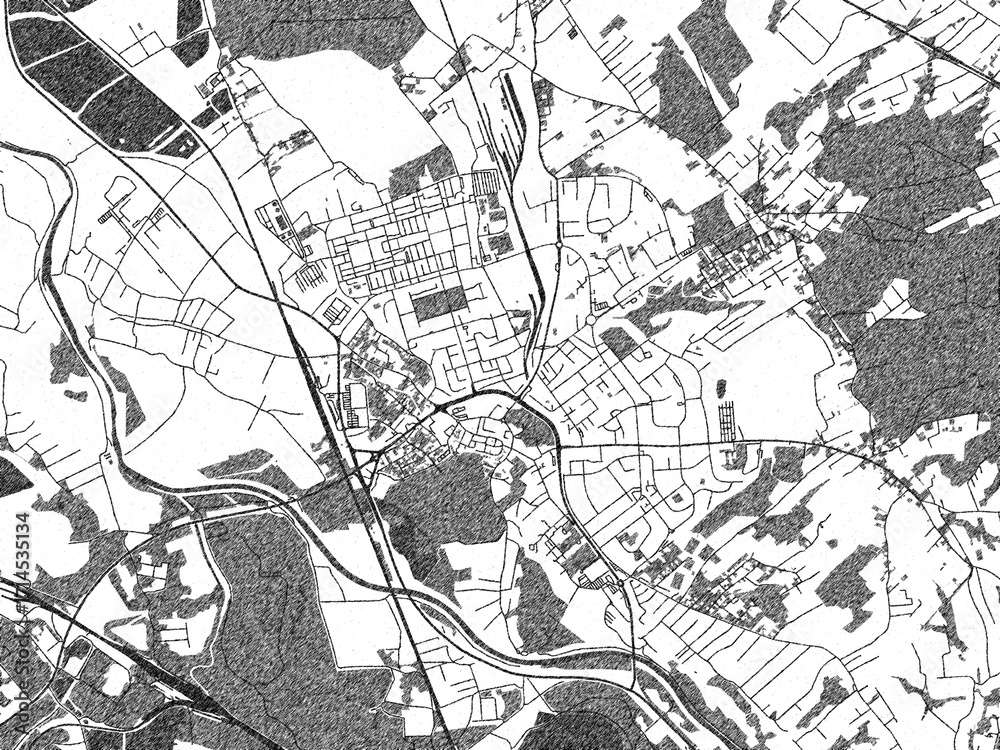 Fototapeta premium Poster-ready monochrome city map of Karvina, Czechia, with detailed streets and rivers.