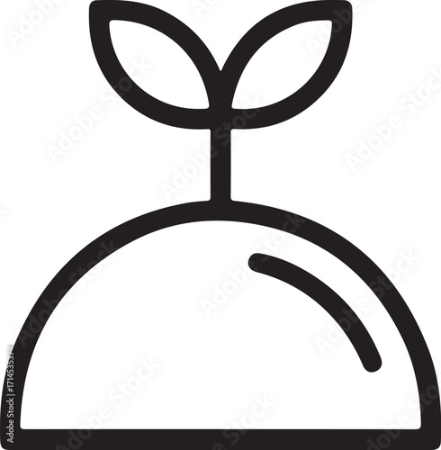 Simple outline icon of a sprout growing from a mound of soil