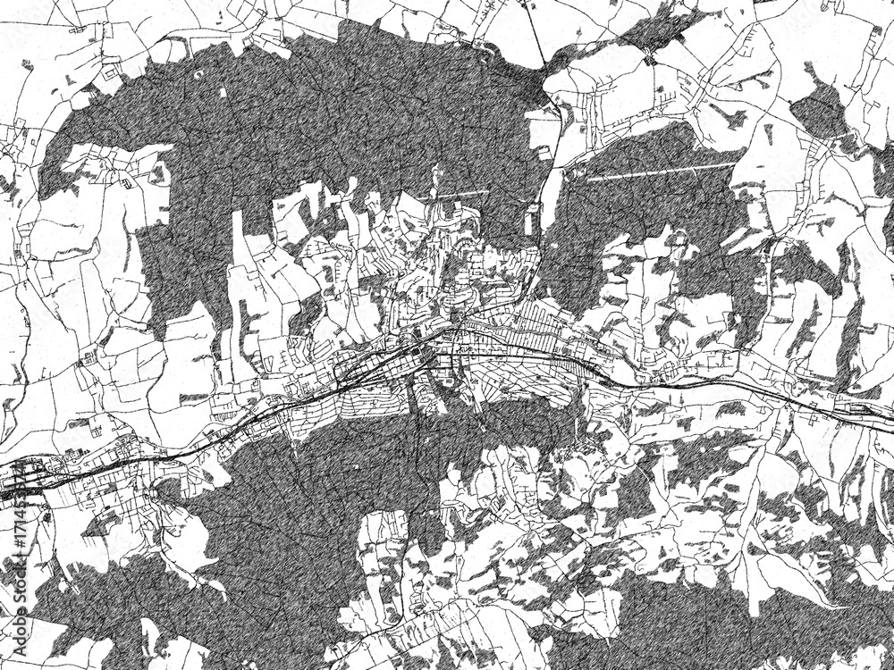 Fototapeta premium Artistic urban sketch of Zlin, Czechia, detailed in black and white map form.