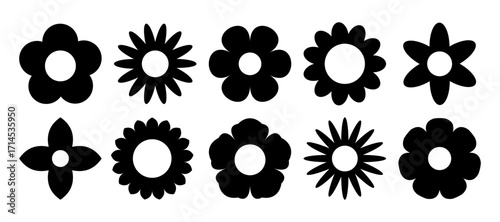 Vector flower icon set. Simple flowers silhouette collection in flat style.