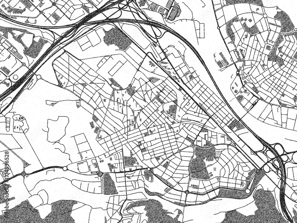 Naklejka premium Stylized decorative city map of Cerdanyola del Valles, Spain, hand-drawn in black and white.