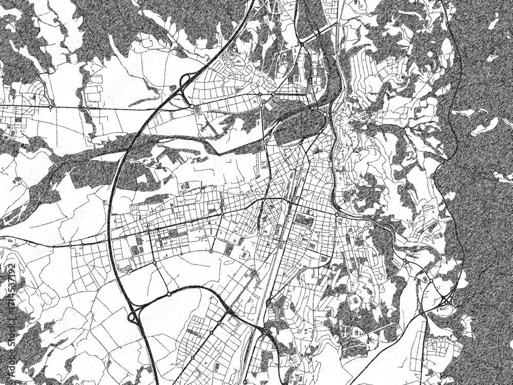 Naklejka premium Monochrome hand-drawn map of Girona, Spain, ideal for decorative and editorial use.