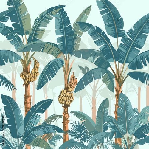 Banana trees with bunches of ripe bananas.