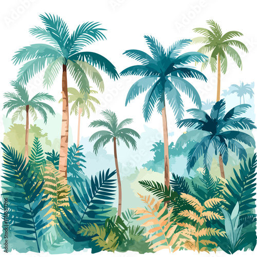 tropical palm trees lush jungle scene.