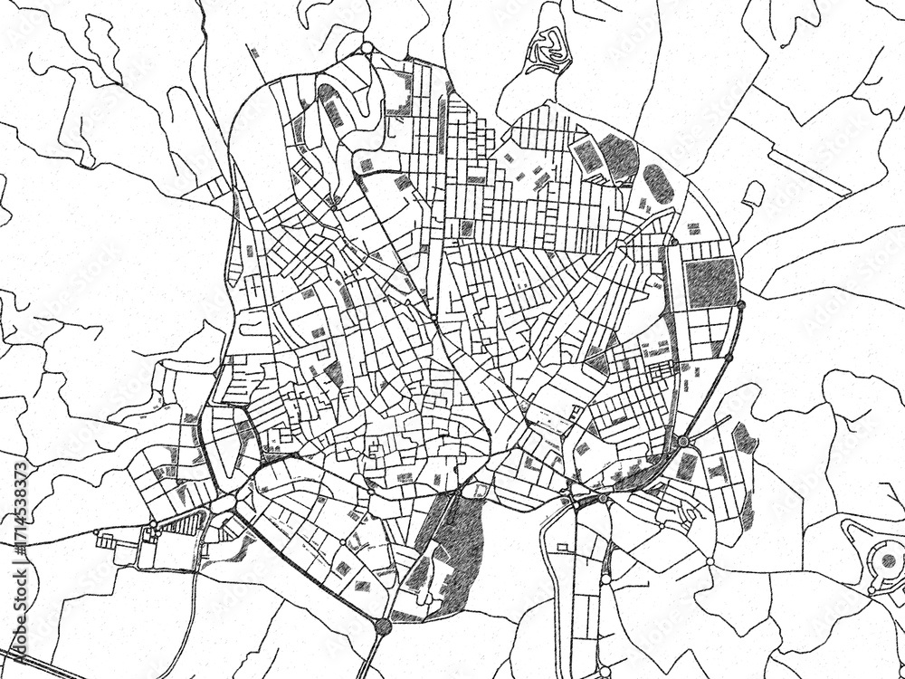 Naklejka premium Poster-ready black and white illustration map of Motril, Spain, detailed and artistic.