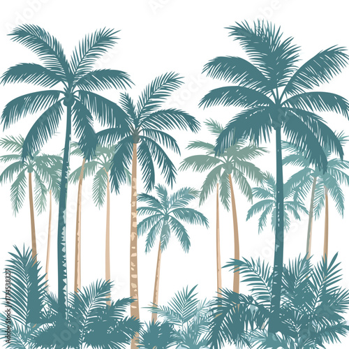 A beautiful grove of illustrated teal palm trees.