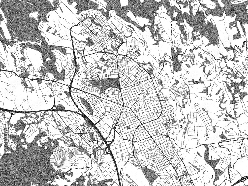 Obraz premium Urban black and white map of Sabadell, Spain, designed in a sketch style for prints.