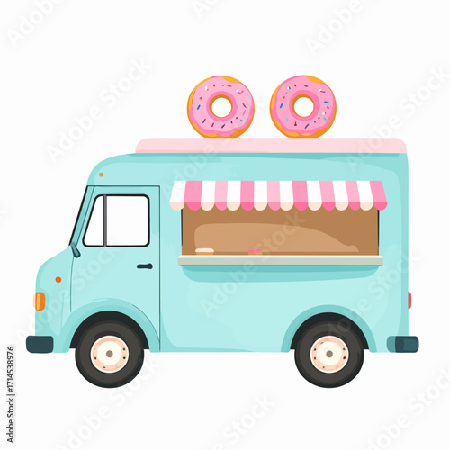 Cute donut food truck illustration with pink sprinkles.