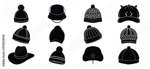 Silhouette Collection of Winter and Fall Hats in Various Styles for Fashion and Cold Weather