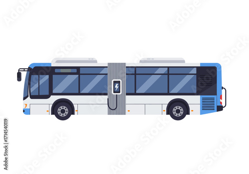 Electric bus charging with connector attached white  blue