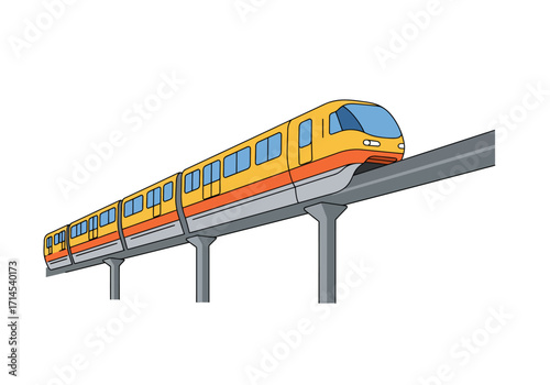 Elevated train on a monorail track supported by columns