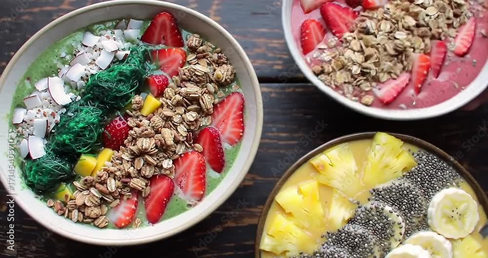 custom made wallpaper toronto digitalColorful smoothie bowls with fruits and granola toppings