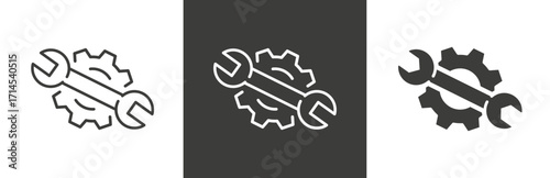 flat and linear set icons, technician help icon, maintenance technical, handy service, quality assistance, simple symbols on white and black background - editable stroke vector illustration