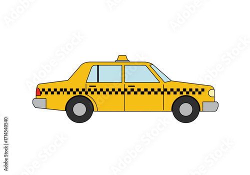 Yellow taxi cartoon illustration car side view