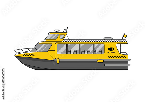 Yellow water taxi boat illustration with checkered stripe