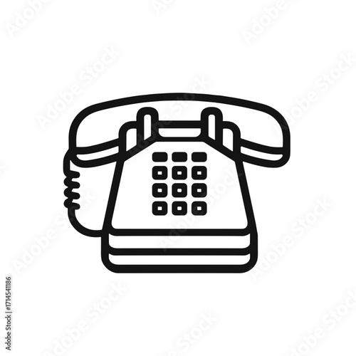 Minimalistic black-and-white line art illustration of landline phone  