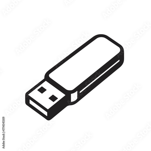 Minimalistic black and white USB flash drive illustration in vector style  