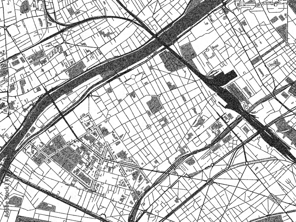 Naklejka premium Monochrome sketch map of Levallois-Perret, France, ideal for posters, prints, and travel design.