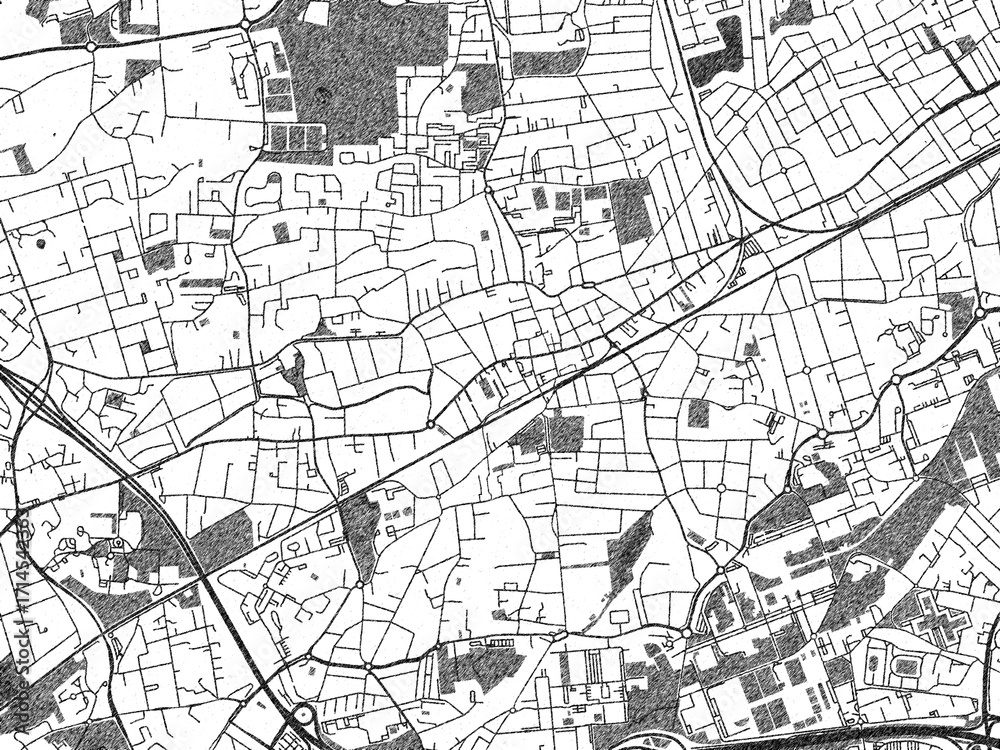 Naklejka premium Artistic urban sketch of Pessac, France, detailed in black and white map form.