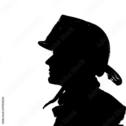 Silhouette of a Firefighter Wearing a Helmet