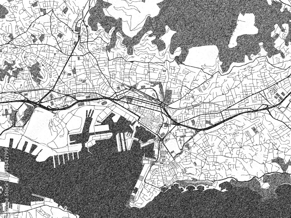 Fototapeta premium Decorative monochrome illustration of Toulon, France, showing its detailed grid.
