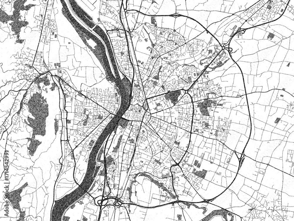 Obraz premium Poster-style sketch map of Valence, France, designed in artistic monochrome.