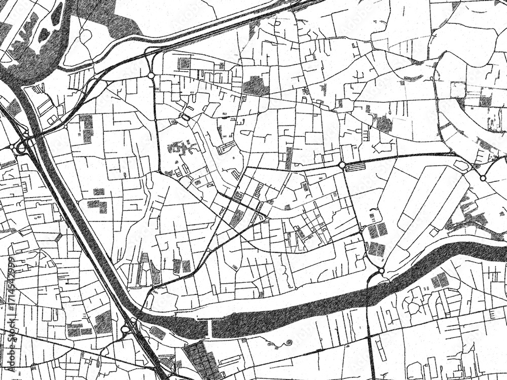 Naklejka premium Hand-drawn black and white city map of Vaulx-en-Velin, France, ready for wall art or editorial projects.