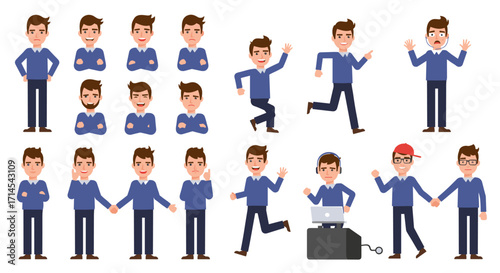 Flat style character expressions vector illustration for animation design