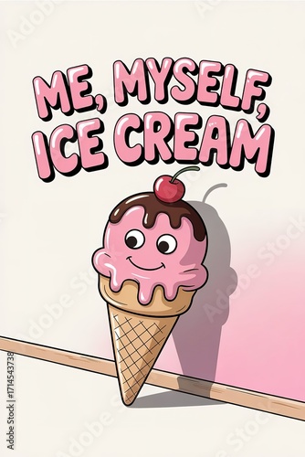 Cute Pink Ice Cream Cone with a Playful Message