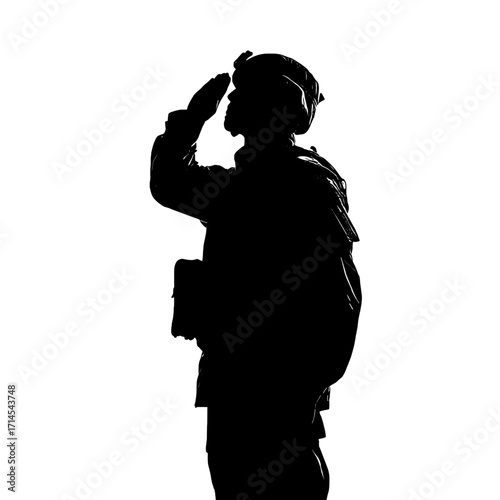 Silhouette of a Soldier Saluting in Military Uniform