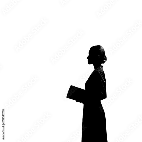 Silhouette of a Woman Holding a Book Against a White Background