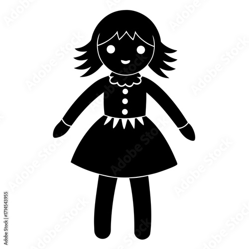 Simple black silhouette of a young girl in a dress and long sleeves