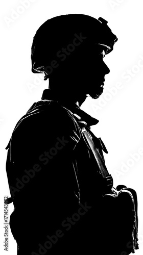 Silhouette of a Soldier in Uniform with Helmet