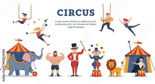 Circus fun vector illustration - flat style for poster