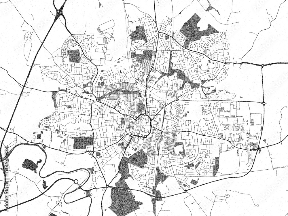 Naklejka premium Decorative monochrome illustration of Darlington, United Kingdom, showing its detailed grid.