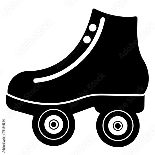 Black and white illustration of a single vintage roller skate design