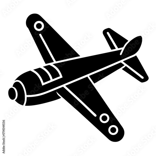 Simple black and white illustration of a vintage style airplane design