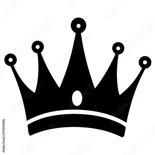 Simple black and white illustration of a regal crown on white background