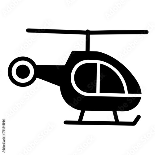 Simple black and white illustration of a helicopter with rotor blades