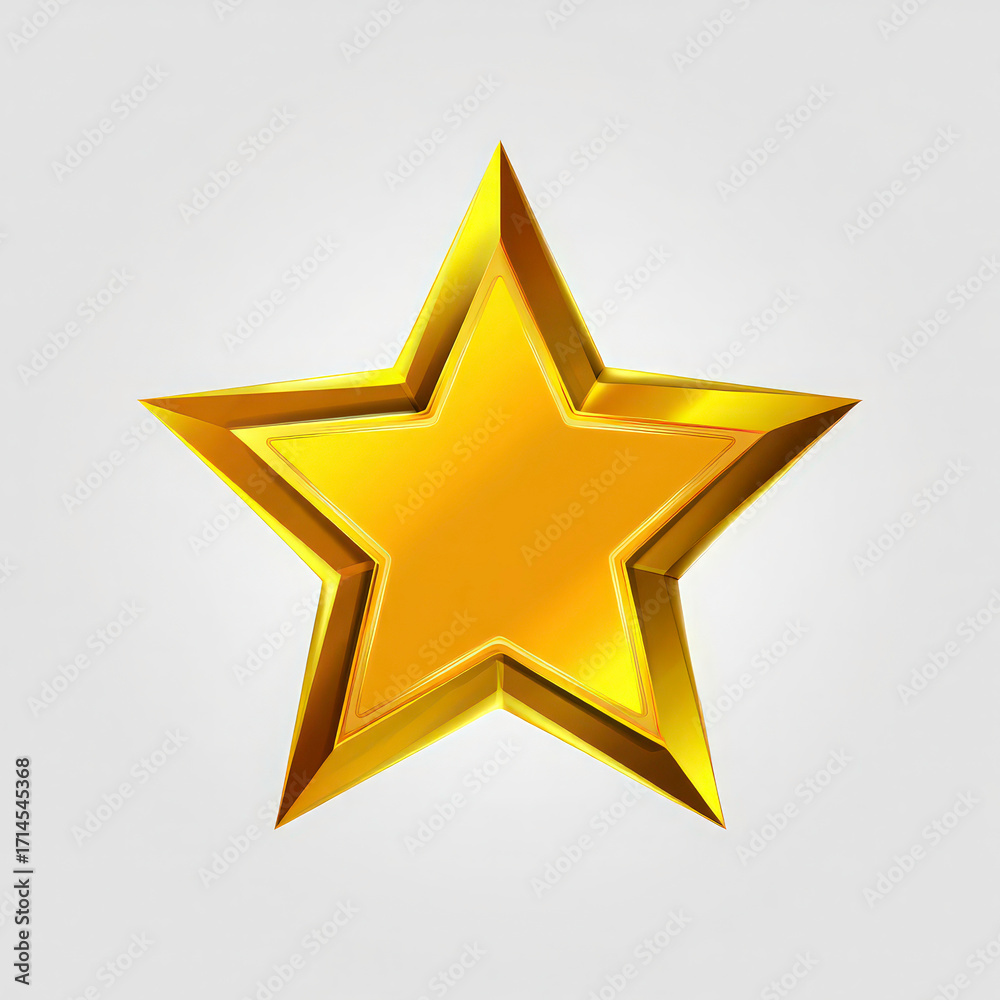 Obraz premium A shiny golden five-pointed star with beveled edges and a smooth gradient, glowing with a metallic effect, isolated on a white background