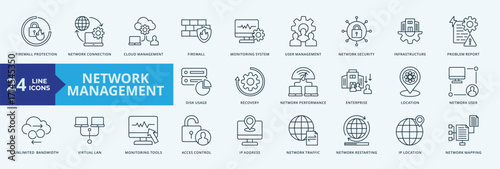 Network Management icon collection set with  firewall protection, network connection, cloud management, firewall, monitoring system